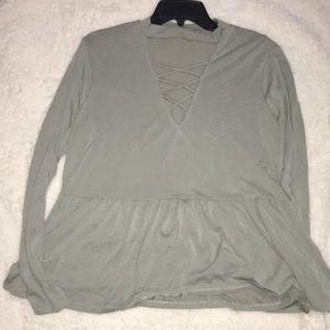 Sage green front lace long sleeve top